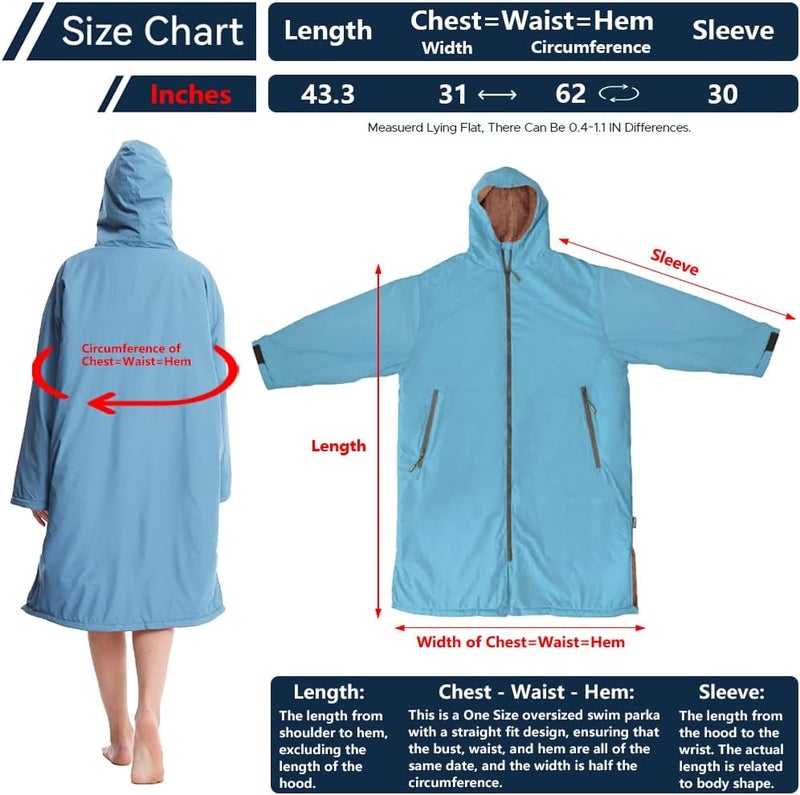 Oksun Waterproof Swim Parka, Windproof Surf Poncho Warm Coat, Recycled Fabric Water Resistent Oversized Sherpa Lining Jacket - Image 2